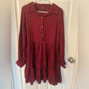 Buffalo Red Plaid long sleeve dress knee length size Large